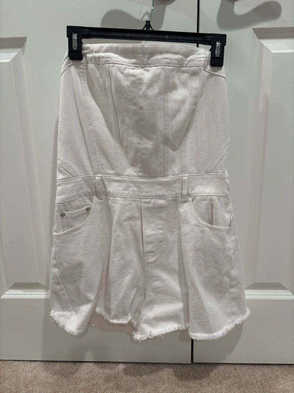 White Women's Denim Romper Summer Country Concert Size M Strapless